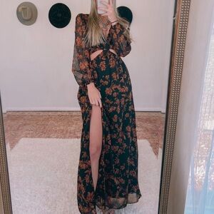Floral Black and Orange Maxi Dress